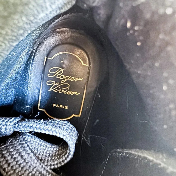 Roger Vivier Black Lace up Ankle Boots with  Rhinestone Buckle 36.5 - Picture 11 of 13